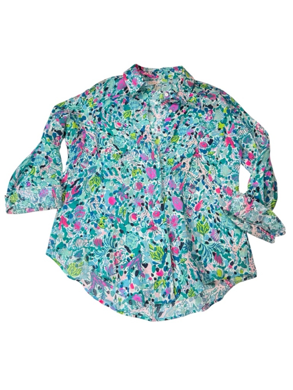 Lilly Pulitzer Sea View Linen Button Down Top Womens Size Small